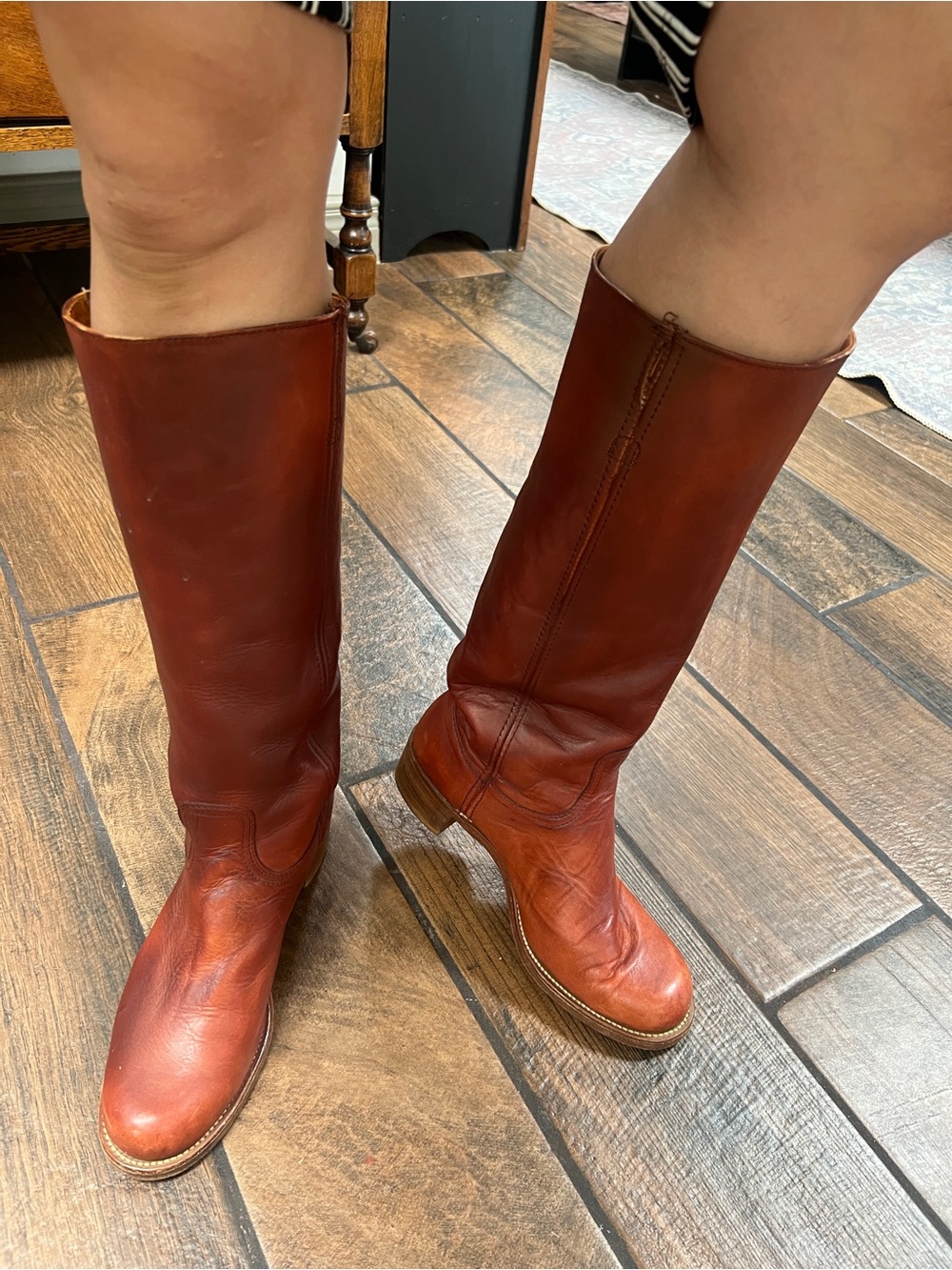 Vintage Black Label - 1970s - Frye Tall Leather Campus Boots - Chestnut Brown - Picture 2 of 13